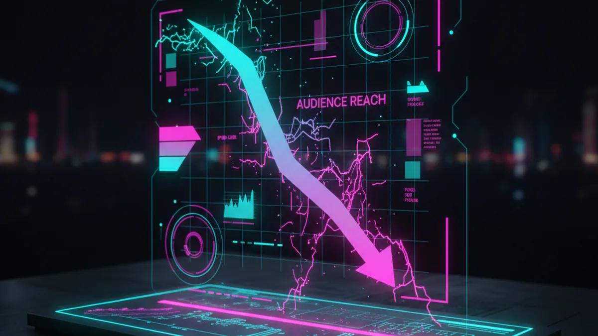 Compte Instagram en shadowban avec une chute de portée organique illustrée par un graphique descendant